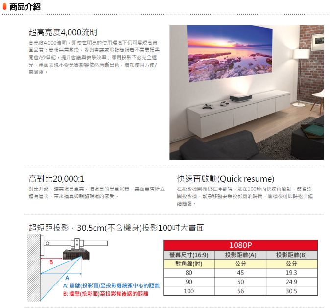 Optoma EH320UST 超短焦投影機